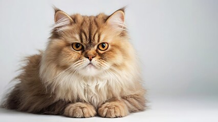 Fototapeta premium Professional pet photography: Persian cat with fluffy amber fur, Persian cat, white background