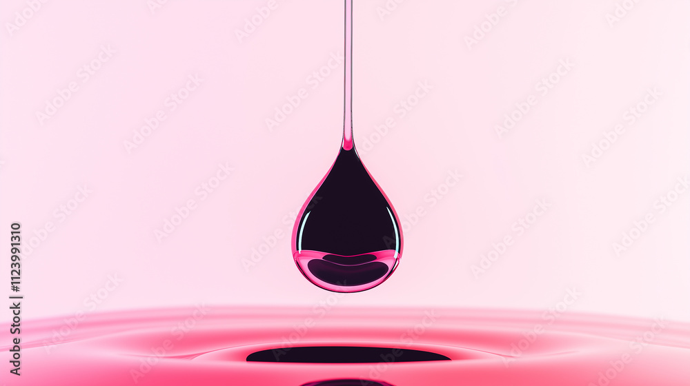 Poster Pink drop falling and creating concentric ripples in the liquid surface
