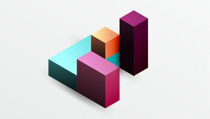 Obraz premium Sleek abstract design featuring isometric 3D blocks in a clean, modern composition. Perfect for tech-inspired themes, with vibrant colors and geometric precision