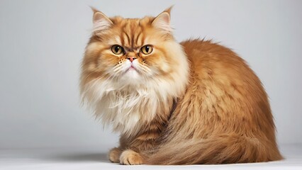Fototapeta premium Close-up of a Persian cat's expressive face and long coat, Persian cat, white background