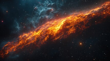 Fototapeta premium Fiery cosmic nebula, swirling gas and dust in space, vibrant colors.