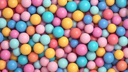 Fototapeta premium Many bright random pastel colored soft balls background. Colorful balls background for kids zone or children's playroom. Top view 