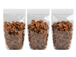 Closeup of three bags of mixed nuts, healthy and delicious snack for everyone