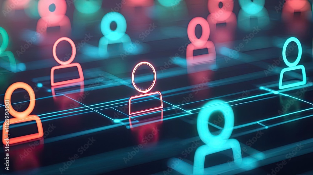Aufkleber Digital network of users connecting in a virtual environment with vibrant visuals.