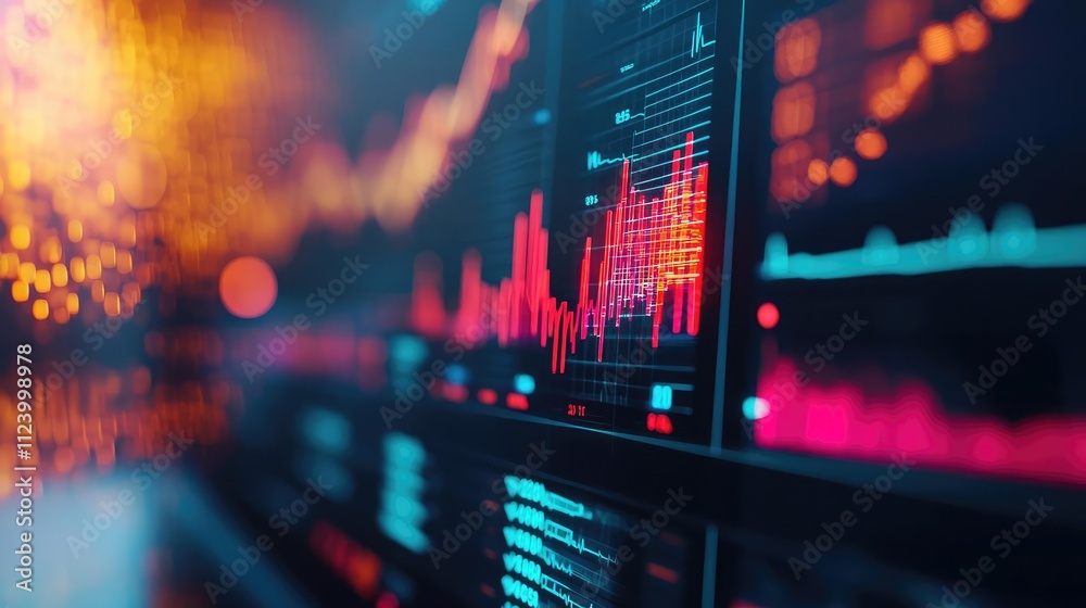 Aufkleber Dynamic financial data visualization with colorful graphs and charts for analysis.