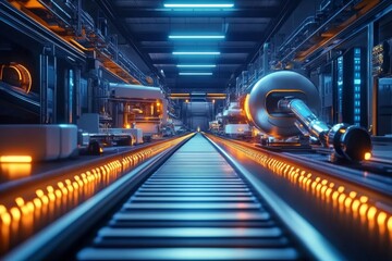 Obraz premium State-of-the-art blue steel machinery used for manufacturing processes. 