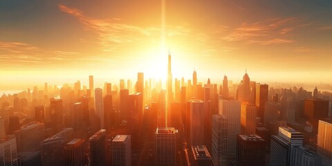 Fototapeta premium Stunning urban skyline illuminated by the morning sun.