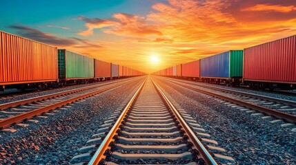 Fototapeta premium Railway tracks serve as vital arteries for the movement of goods and commerce.