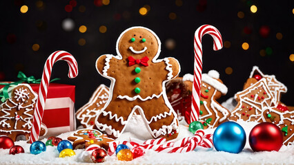 Obraz premium Festive Gingerbread Friends in a Candy Wonderland
