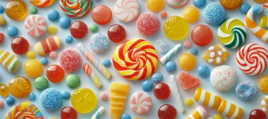 Papier peint photo  A vibrant illustration showcasing various brightly colored sweets and candies.  © Masque