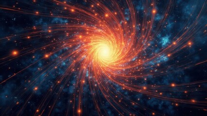 Obraz premium Abstract cybernetic grids. A radial pattern of glowing tendrils, reaching out like digital auroras within an infinite void, crafted in a pristine, noise-free 4K format.