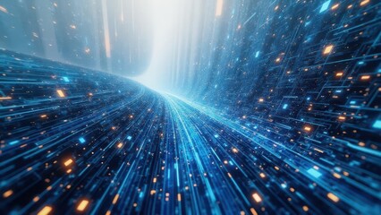 Obraz premium Abstract cybernetic grids. An intricate mesh of silver and blue circuitry traversing an endless digital expanse, demonstrating a harmonious blend of art and technology, in vivid 4K detail.