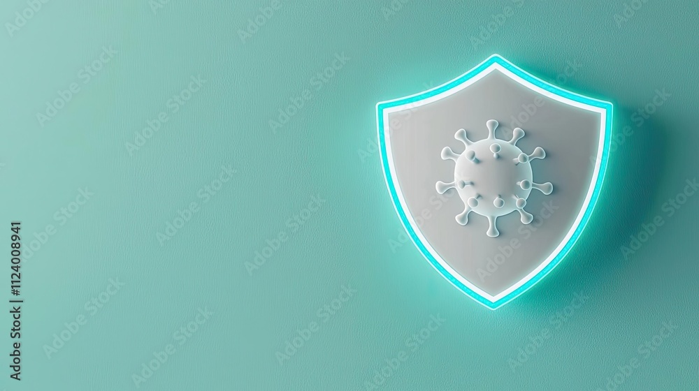 Aufkleber photorealistic shield symbolizing protection against viruses with glowing elements.