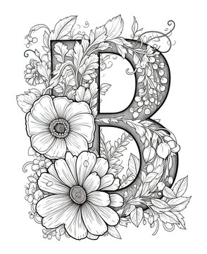 floral letter b coloring page clip art preview