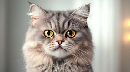 Obraz premium A close-up of a regal Persian cat with striking yellow eyes and soft, fluffy fur.