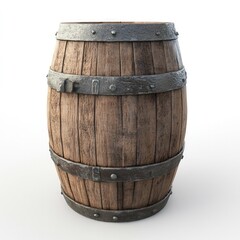 Obraz premium Wooden barrel, metal bands, aged, rustic.