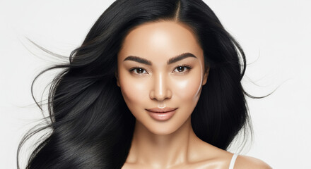 Naklejka premium Beautiful woman model with perfect skin on a white background for dermatologist skincare clinic