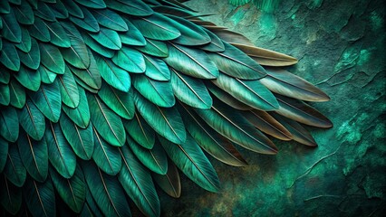 Obraz premium Emerald Green Avian Feathers Arranged on a Textured Surface