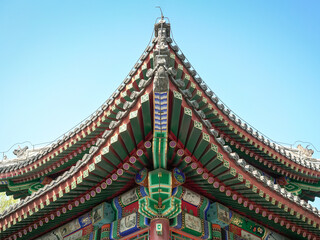 Roof of Chinese historical or ancient building. Low angle view.
