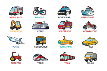 Transportation Vehicles Icon Set Vector Illustration