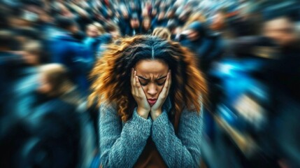 The struggles of a woman amidst a sea of faces.