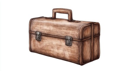 Vintage Wooden Suitcase Retro Travel Trunk Antique Luggage Hand Drawn Illustration