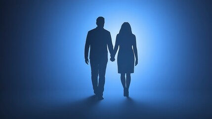 Silhouetted Couple Walking Hand in Hand Love Partnership Romance Unity
