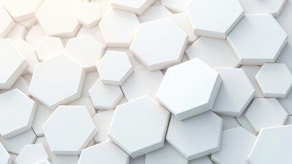 Naklejka premium Futuristic hexagon clusters.The elegance of white hexagons layered with reflective surfaces and subtle neon undertones creates a refined, noise-free visual experience. The sophisticated design is rend