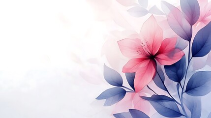 Obraz premium Delicate Pink Flowers and Blue Leaves Artistic Render
