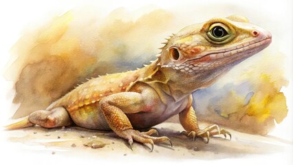 Obraz premium Light Brown Lizard Watercolor Painting, Reptile Art, Wildlife Illustration, Nature Splash, Rule of Thirds Composition