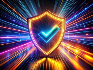 Naklejka premium Long Exposure Photography Checkmark Shield Logo, Security Badge, Success Symbol, Approved Emblem, Protected Sign, Safety Mark, Warranty Seal, Guarantee Badge, Certified Image, Validation Stamp