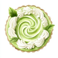 Obraz premium Elegant Matcha Mousse Cake with Whipped Cream Swirls on White Background for Promotional Design