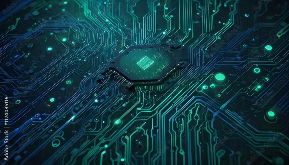 Aufkleber background high-tech circuit board texture with glowing blue and green lines, creating a sci-fi digi