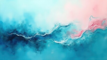 Glowing pearly textures. Undulating textures of vibrant turquoise and gentle blush imbue the canvas with life and warmth, capturing the serenity of the sea. Perfect sharpness, 4K UHD.