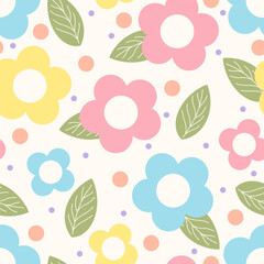 Seamless pattern design with geometric and abstract. seamless pattern flower, dot, shapes, circle, square. star design for fabric, cotton, wallpaper, satin, carpet.	