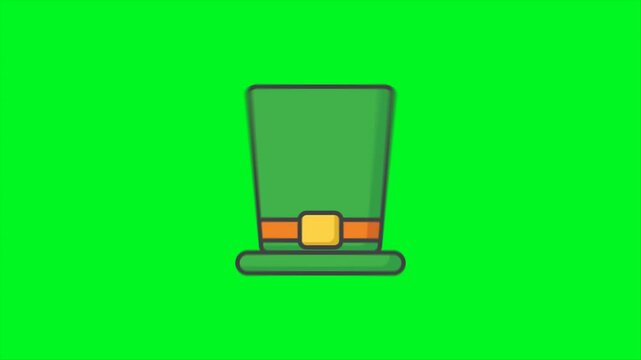 St Patrick's Hat Icon Animation On Green Screen. Ready for chroma key. 4k Animation