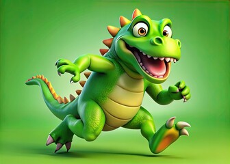 Fototapeta premium Prehistoric Cartoon Monster Hug, Funny Green Creature, Running Dinosaur, Big Friendly Hug, Cute Monster Illustration