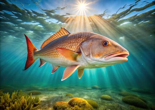Red Drum Fish: Striking Portrait, Coastal Wildlife, Sciaenops ocellatus, Fish Photography, Ocean Life