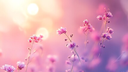 Obraz premium Delicate Pink Flowers Blooming at Sunset