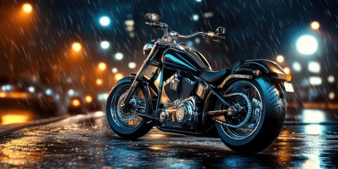 Fototapeta premium Night city roads, motorcycle games, 3D, high-definition graphics