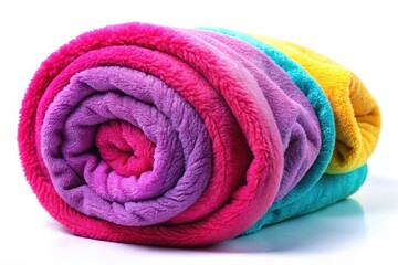 Soft Blanket Photography: Cozy Bedroom Textile, Rolled Plush Throw, White Background