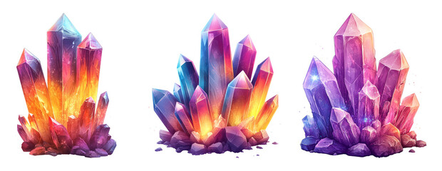 Colorful Crystals Isolated on Transparent Background