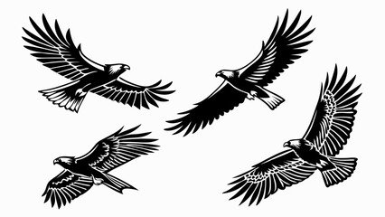 Obraz premium flying bird vector collection, flying bird vector black silhouette style 