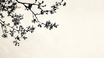 Naklejka premium Black Ink Blossoms on a Branch Against a Light Background