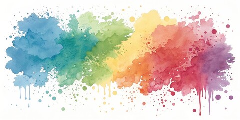 Abstract Rainbow Watercolor Splashes with Drips and Speckles