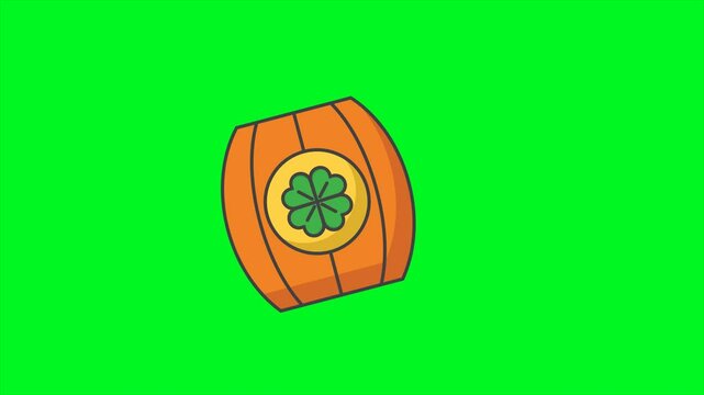 St Patrick's Beer Barrel Icon Animation On Green Screen. Ready for chroma key. 4k Animation