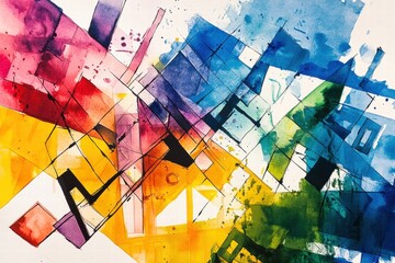 Dynamic abstract art exploration studio watercolor composition colorful environment close-up viewpoint artistic concept