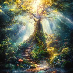 Obraz premium Mystical forest scene enchanted grove nature photography lush environment captivating viewpoint serenity concept