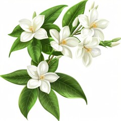 Obraz premium Stunning White Jasmine Blossoms Branch Detailed Illustration Botanical Art