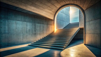 Obraz premium Abstract Concrete Staircase Archway Interior Design - Modern Minimalist Architectural Photography